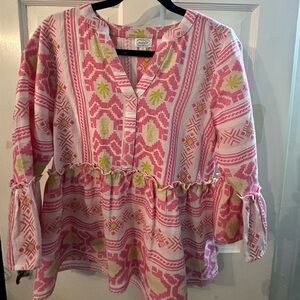 Mud Pie Pink and Green Patterned Blouse